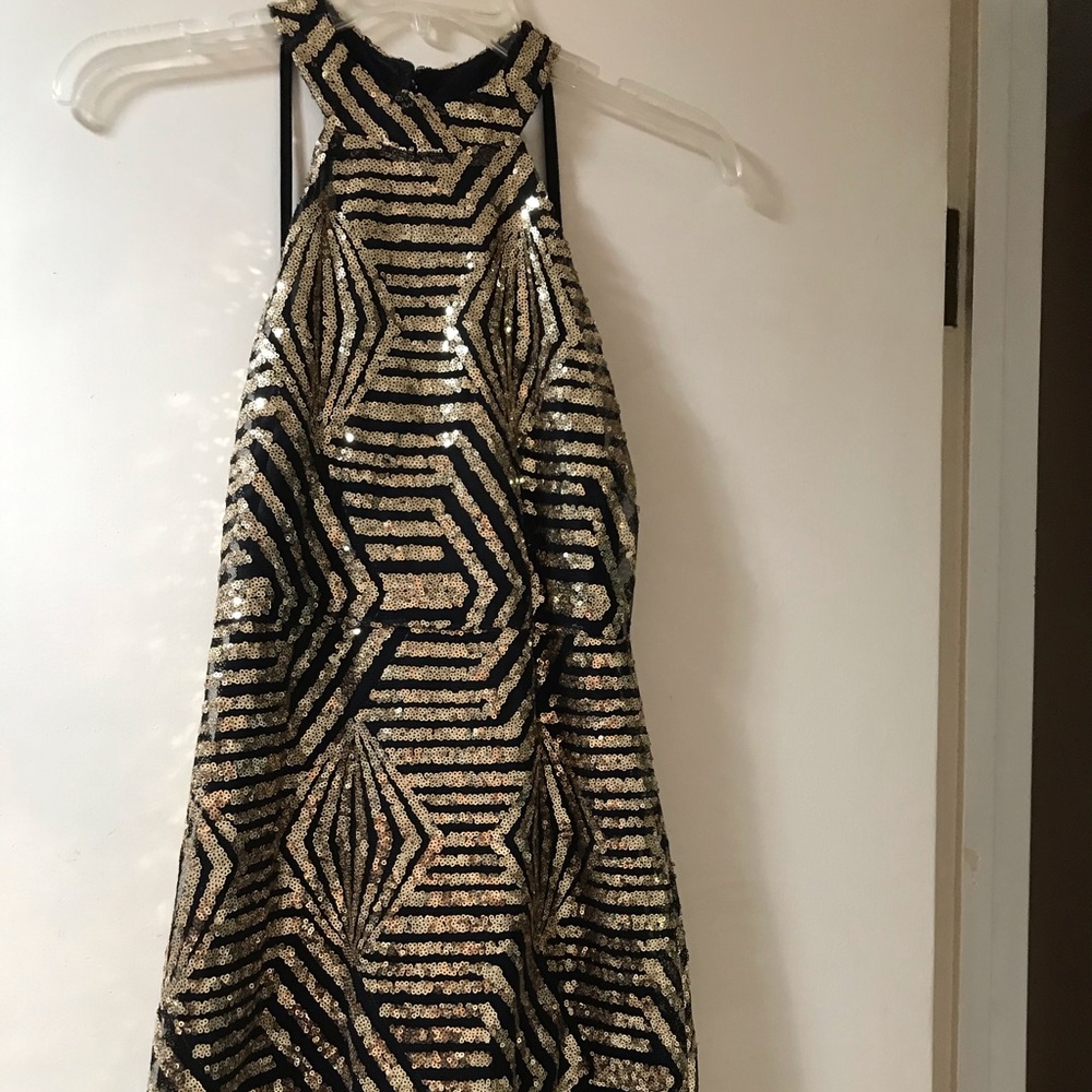 Black and Gold Sequin Mini Dress